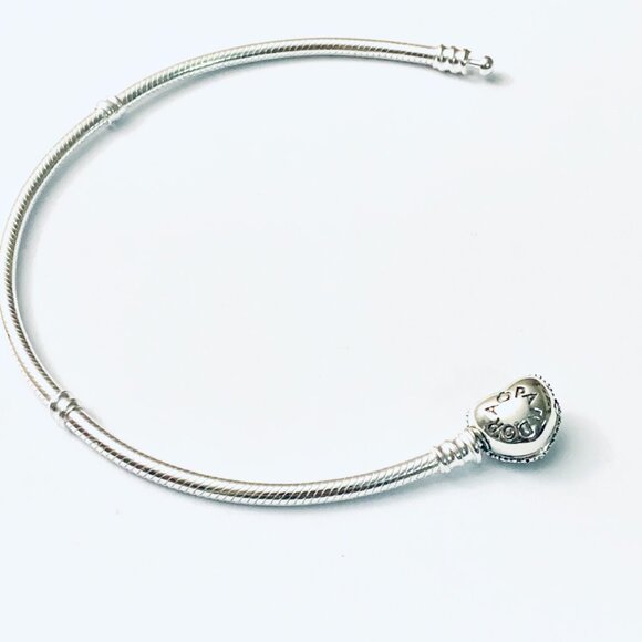 Authentic Pandora Bracelet PAVE HEART Sterling Silver 925 ale Snake Chain - Picture 4 of 10